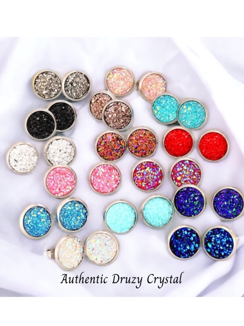 Tucson Gem & Minerals Opal Sky Druzy Stud Earrings 10mm NWT - Picture 8 of 15